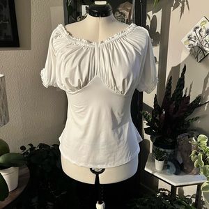 White Unique Vintage White Textured Sweetheart Top Peasant Blouse 2X 18 New